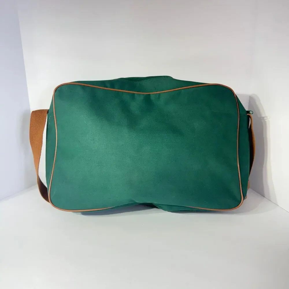 Vintage 90s Polo Ralph‎ Lauren Green Canvas Leather Messenger Travel Bag